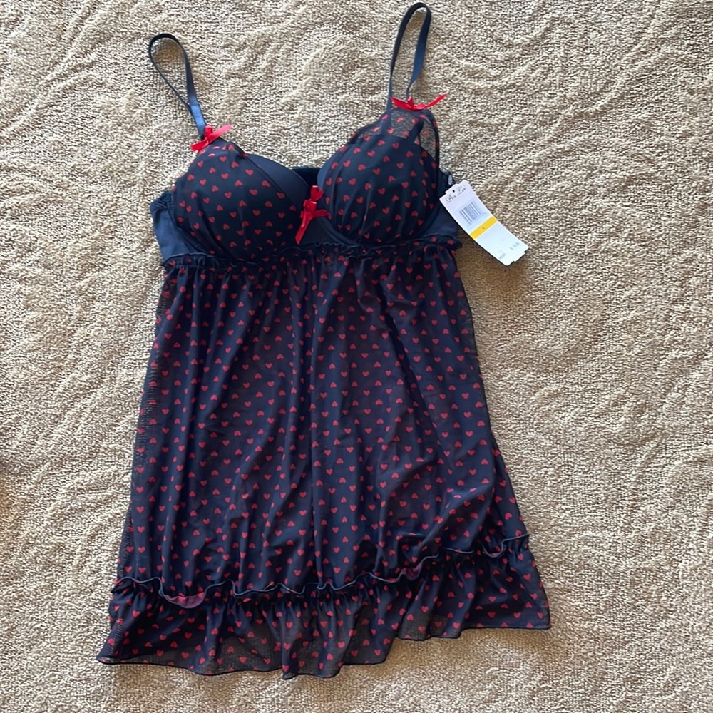 Intimate, where black with red hearts brand new push-up bra